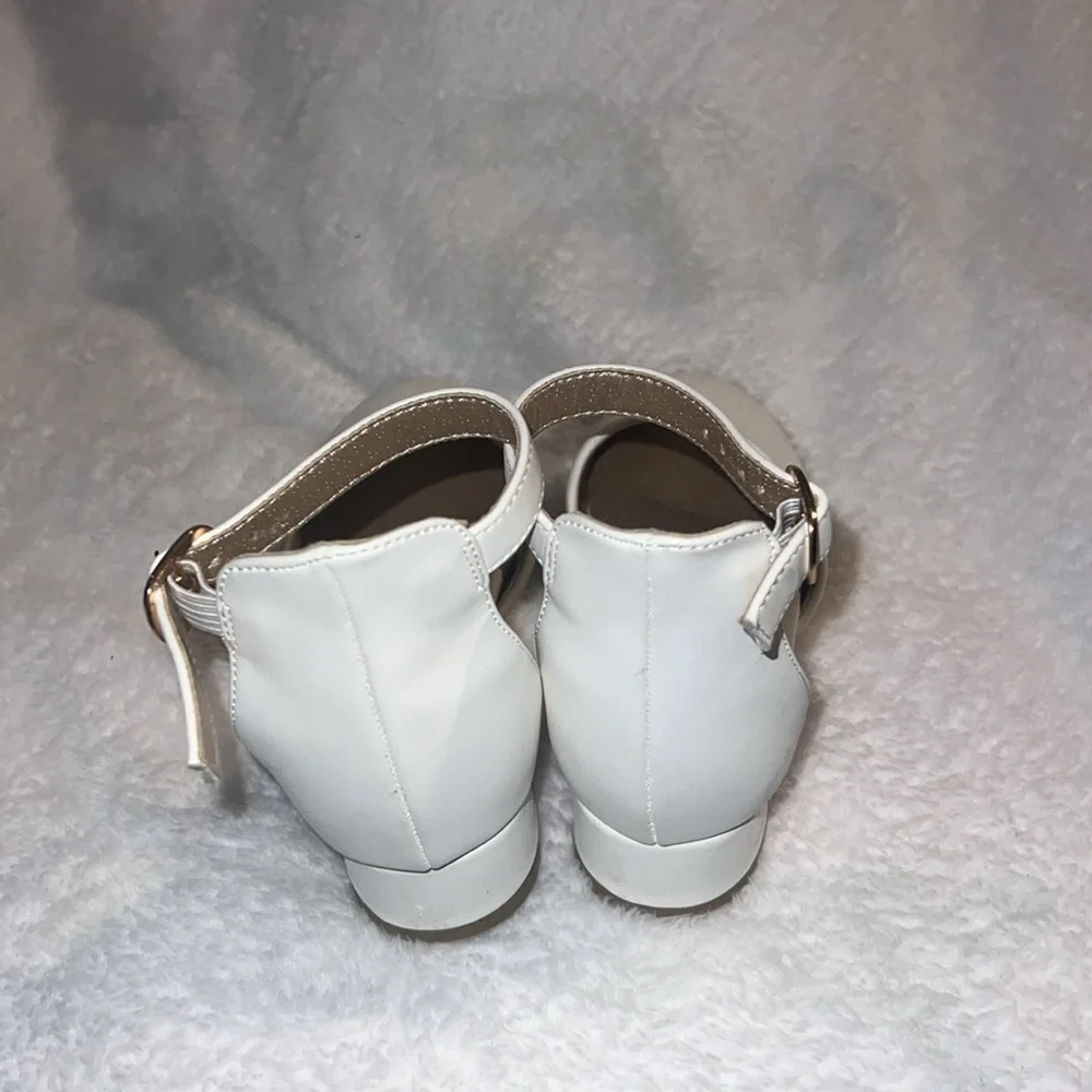 White Ankle Strap Closed-Toe Heels